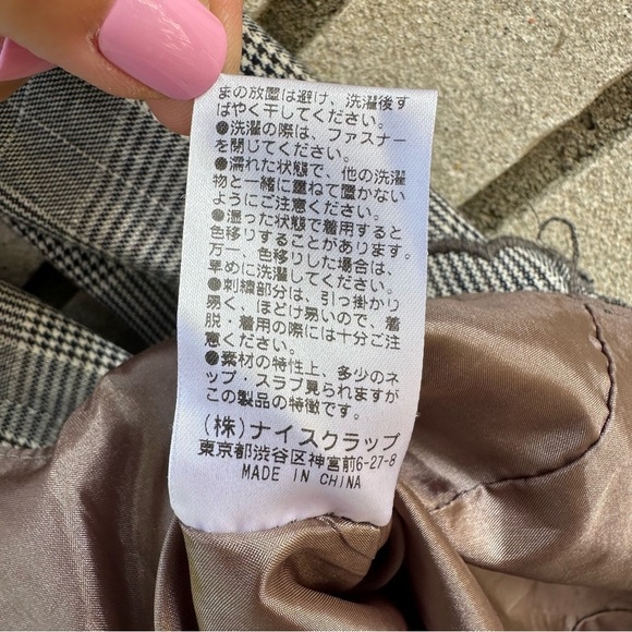 Nice Claup Gray Plaid Long Sleeve Mini Dress White Contrast Collar Scalloped Hem - Picture 8 of 10